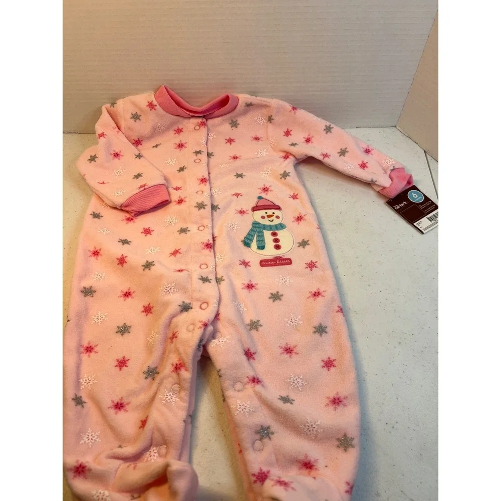 Carters Baby Girls Pink Fleece Snowman Snowflake Sleep and Play Pajamas 6 Months